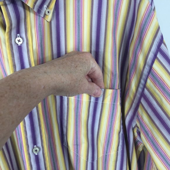 Tommy Hilfiger XL Button Down Shirt Yellow Striped - Picture 5 of 11